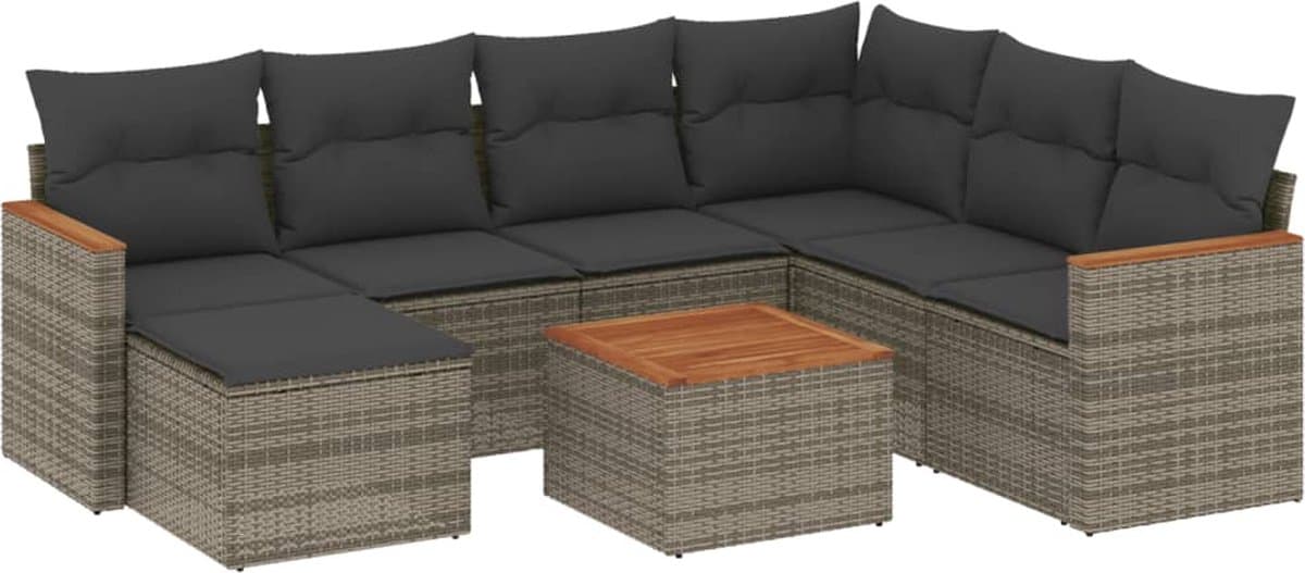 vidaXL - 8-delige - Loungeset - met - kussens - poly - rattan - grijs