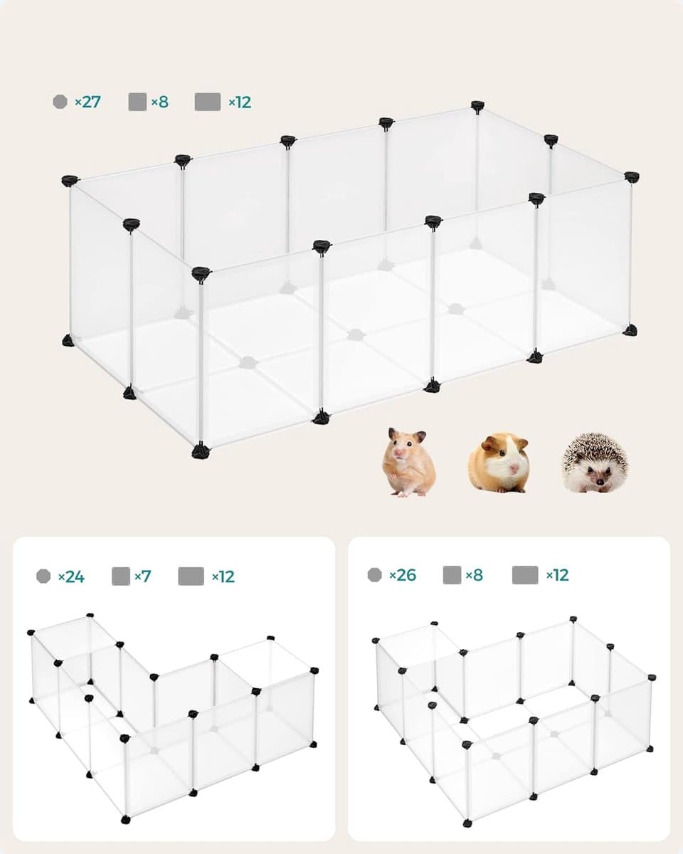 HMPC001W01 Dierenomheining voor kleine dieren, plastic kooi voor binnen, voor hamsters, konijnen, cavia's, 125 x 63 x 42 cm, wit thumbnail 6