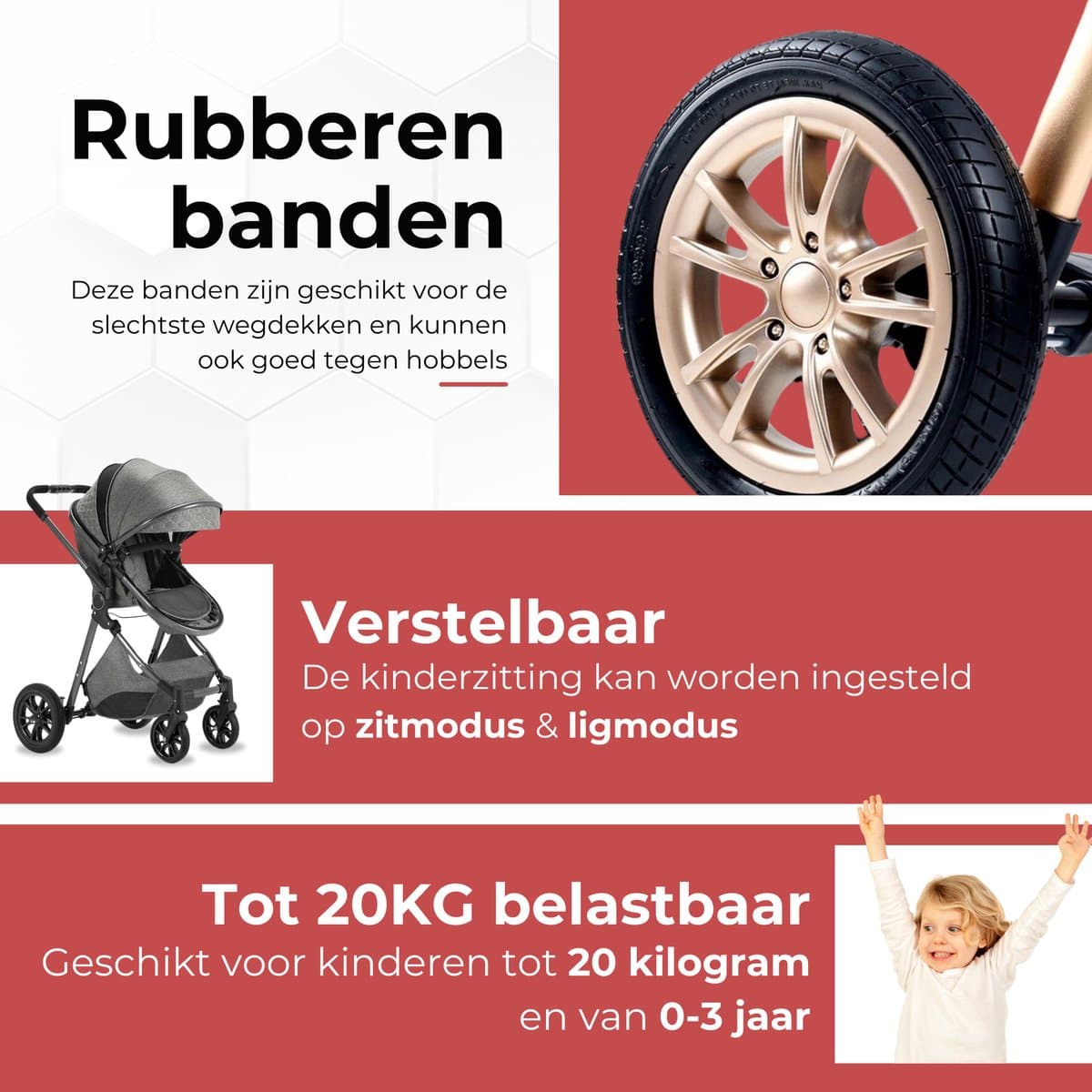 Lunola Nova - Kinderwagen 3-in-1 - incl. autostoel - 0-20kg - XXL - Multifunctionele Buggy 3in1 - Donkerbruin / Chocolade thumbnail 6