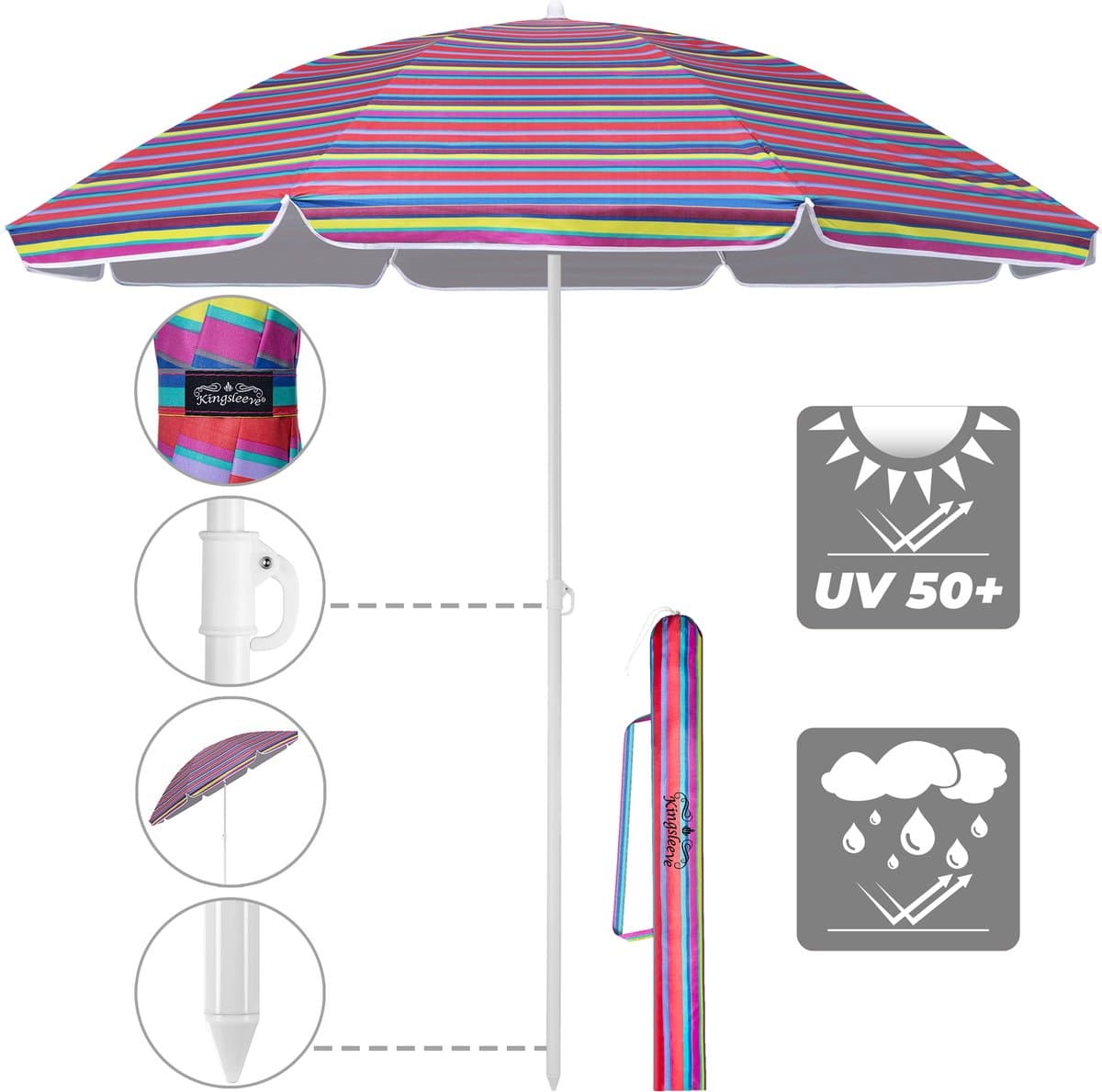 Kingsleeve Parasol 200cm - UV-bescherming 50+ Kantelbaar - Kleurrijk thumbnail 7