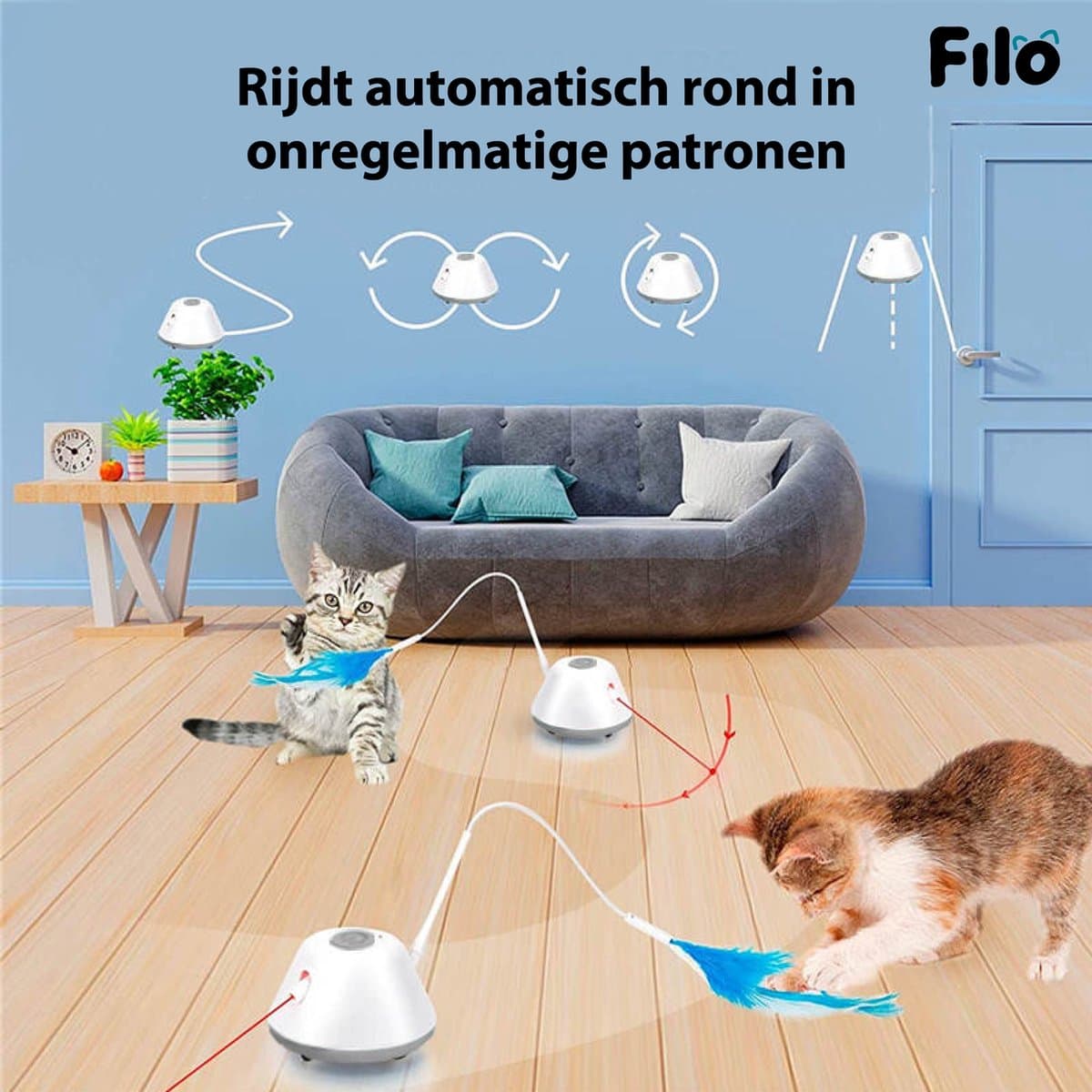 Filo Elektrisch Kattenspeelgoed met Laser - Interactief Rijdend Katten Speelgoed - Kattenspeeltjes Automatisch - Speelgoed Kat - Cat Toy - Kitten Speeltjes thumbnail 4