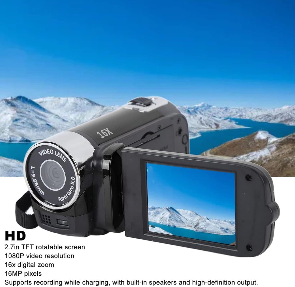 SnelShoppen - Video Camera met 2.7 Inch TFT Rotatable Screen, 16MP, 16x Digital Zoom, Vlogging Recorder met USB Kabel, Ideaal voor Reizen, Bruiloften, thumbnail 3