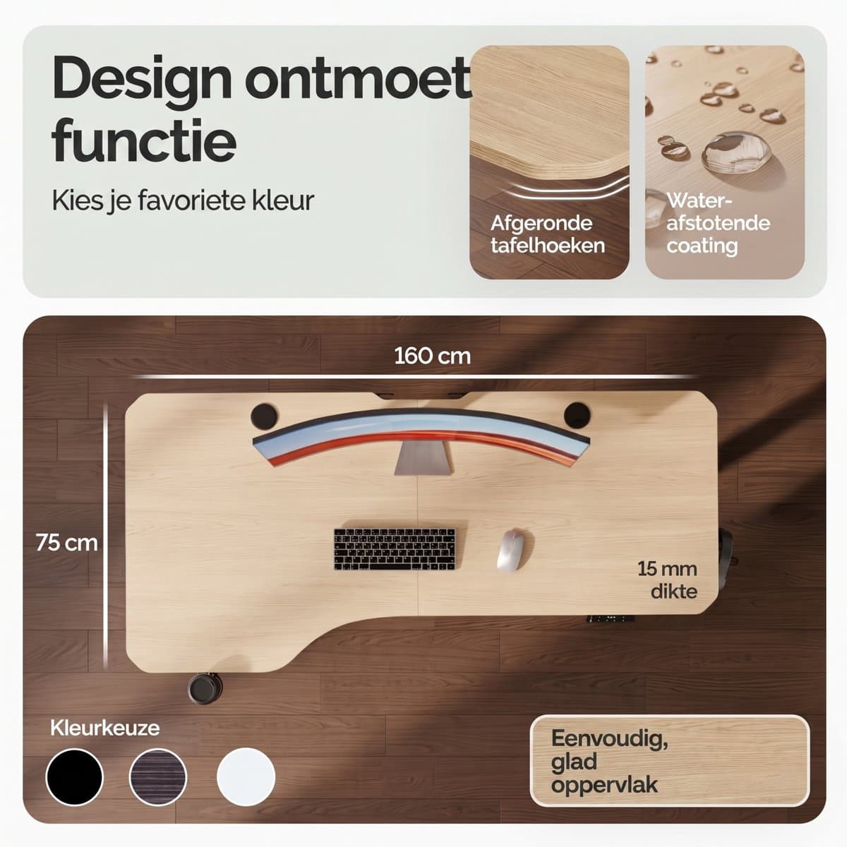 Casaria Elektrisch Zit-Sta Bureau 160x75 cm Verstelbaar Beige thumbnail 6
