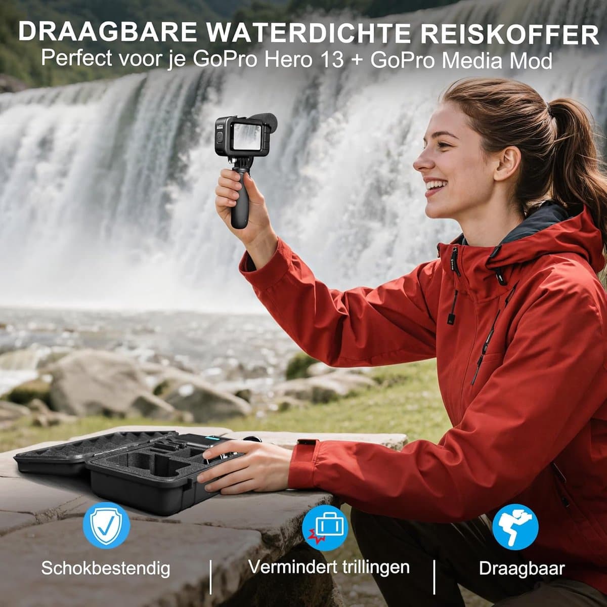 SnelShoppen - Waterdichte Harde Reiskoffer voor GoPro Hero 13/12/11/10/9, Hero 4K en Accessoires - Stevige Bescherming voor Avontuurlijke Reis - Ideaa thumbnail 6