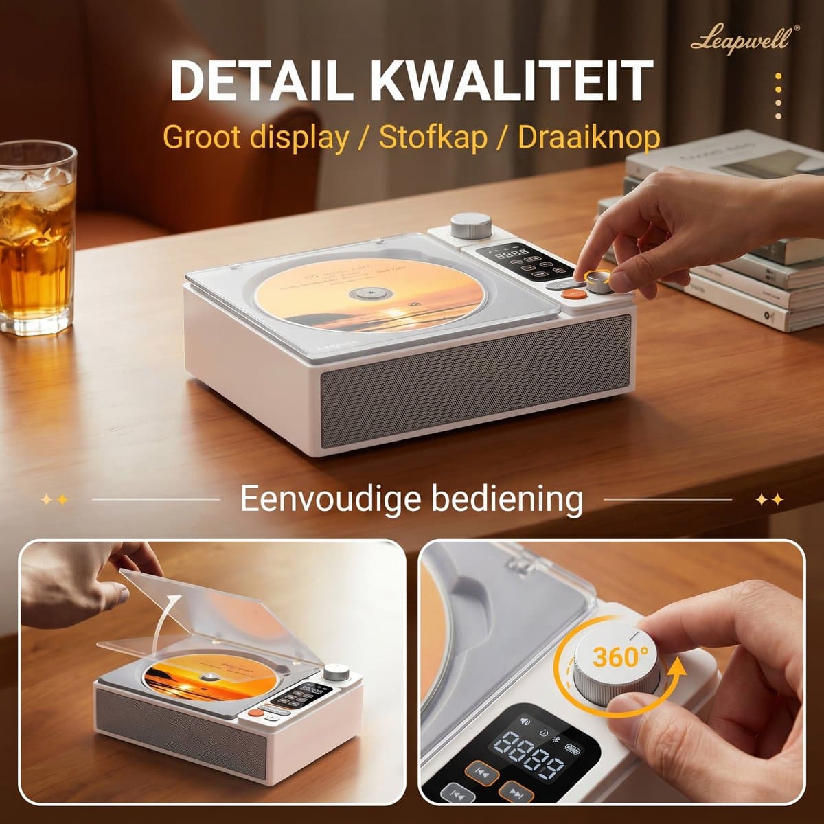 Fokelyi CD Speler - Bluetooth-speler - FM Radio - Retro Radio - Draagbare - Luidsprekers - Ondersteunt CD/AUX/USB-ingang thumbnail 2