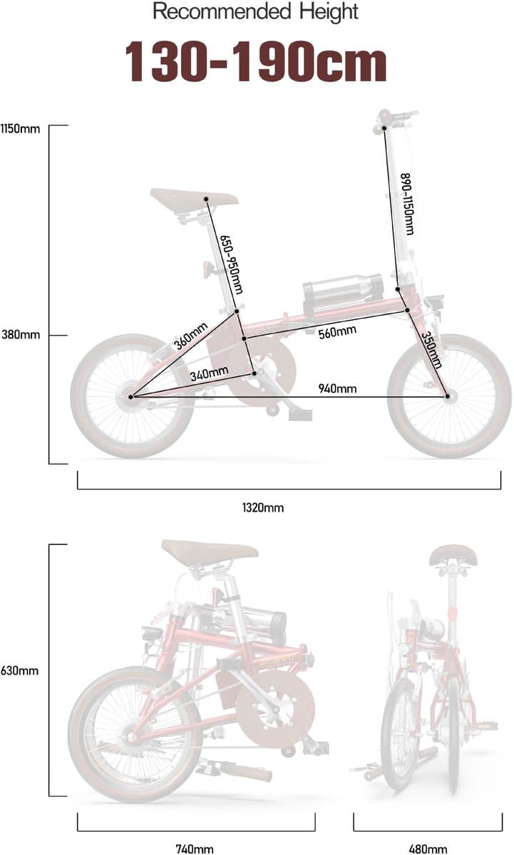 ONESPORT OT02 E-bike - 25 km/u - 16inch - 25km actieradius - 250W motor -36V 5.2Ah accu - rood thumbnail 5