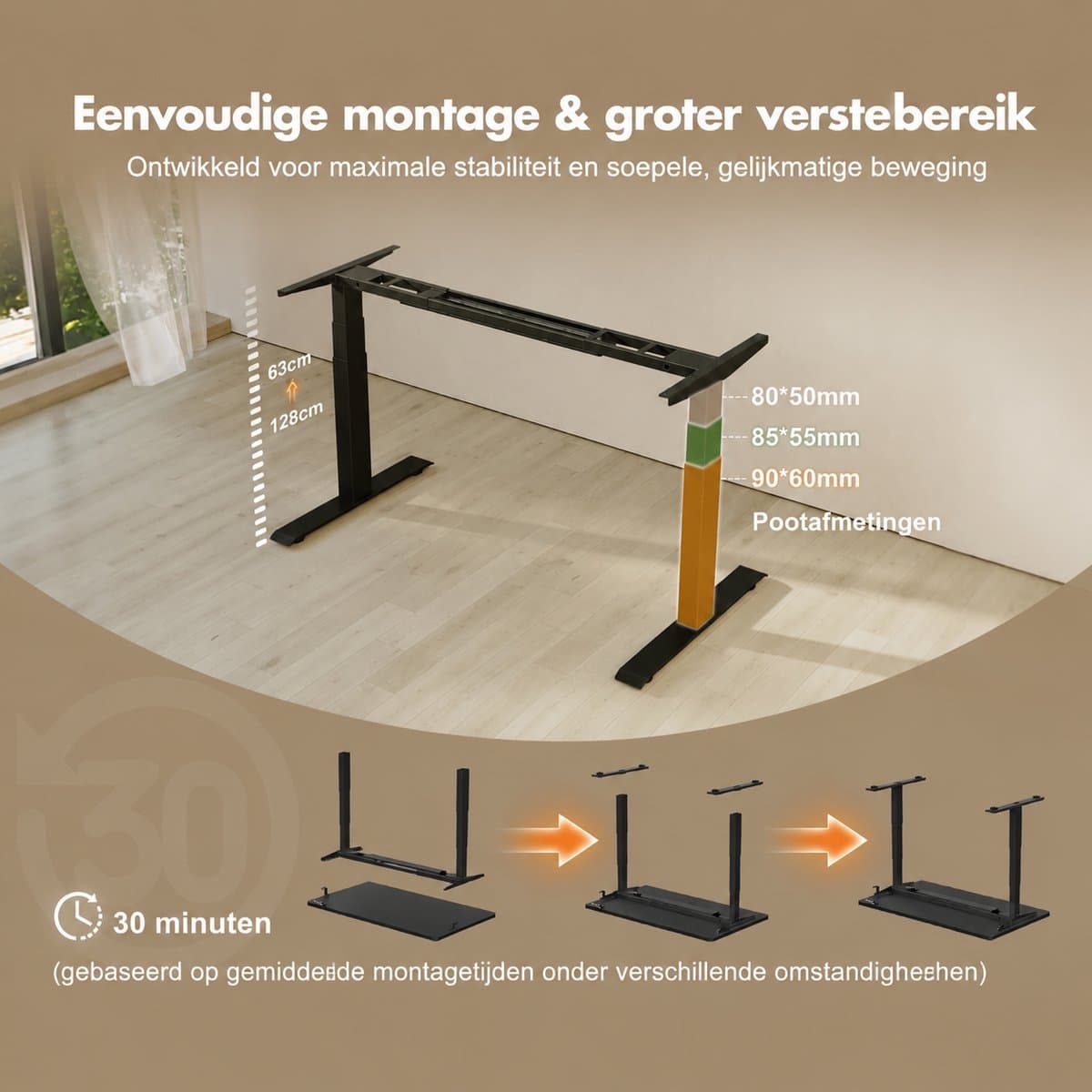 Devoko Elektrisch Zit-Sta Bureau 160x80 cm - Elektrisch Verstelbaar Bureau - In Hoogte Verstelbaar 63-128 cm - 25 mm FSC Tafelblad - Dubbele Motor - 125 kg - Zwart thumbnail 5