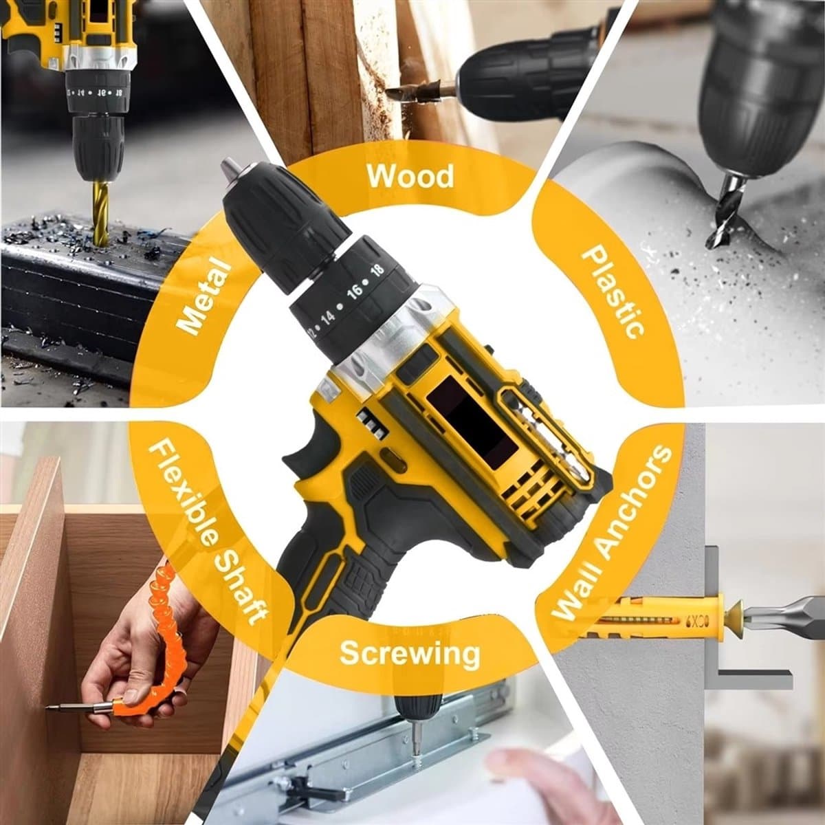 DeWalt-look 21V Accu Slagboormachine Gereedschapsset - Complete Gereedschapskoffer met 2 Accu's - 45 Nm - 2 Snelheden - Inclusief Handgereedschap & Accessoires thumbnail 6