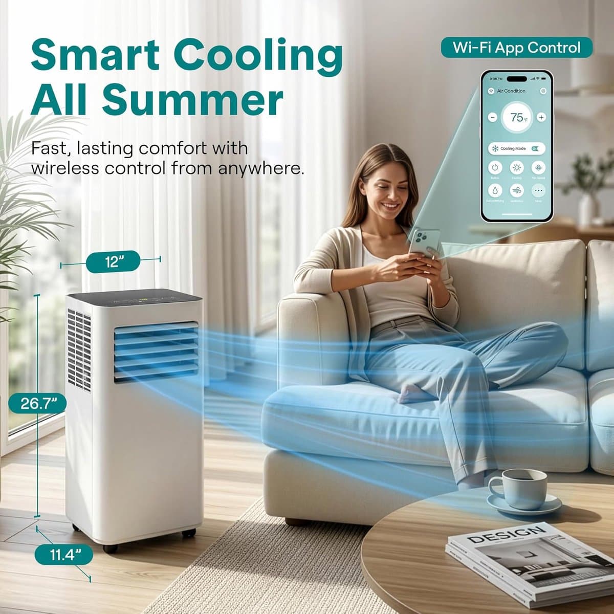 Mobiele airco 8000 BTU draagbaar met ontvochtiger, ventilator en led-display inclusief raamkit thumbnail 8