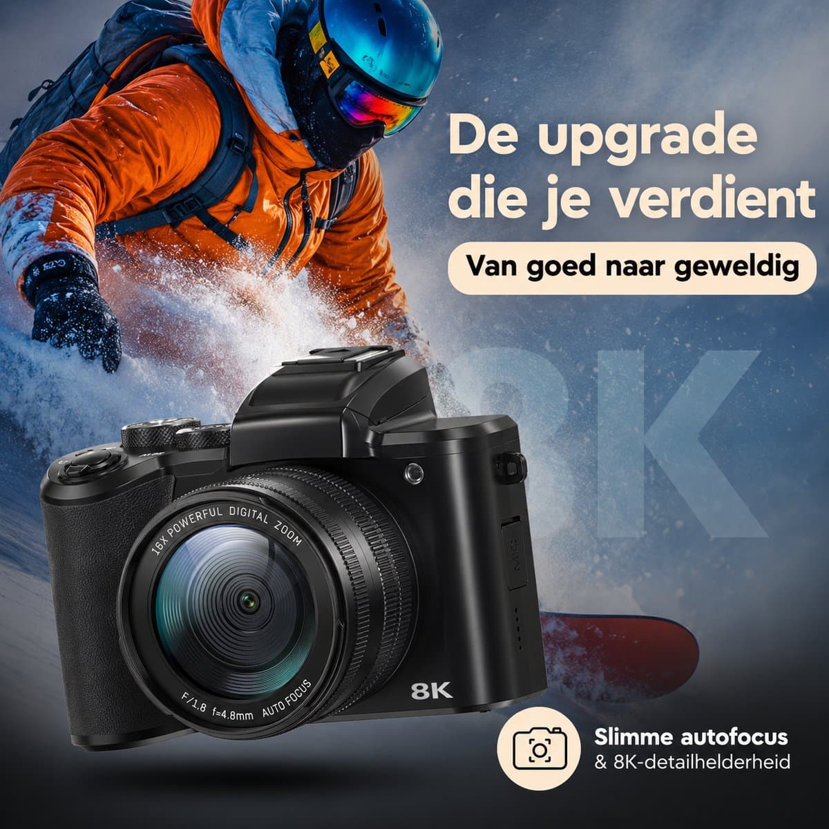 K&L Digitale Fotocamera 8K met WiFi - 88MP - 16 x Zoom - 64GB - 60FPS - HDR - Compact Camera - Vlog Camera thumbnail 6