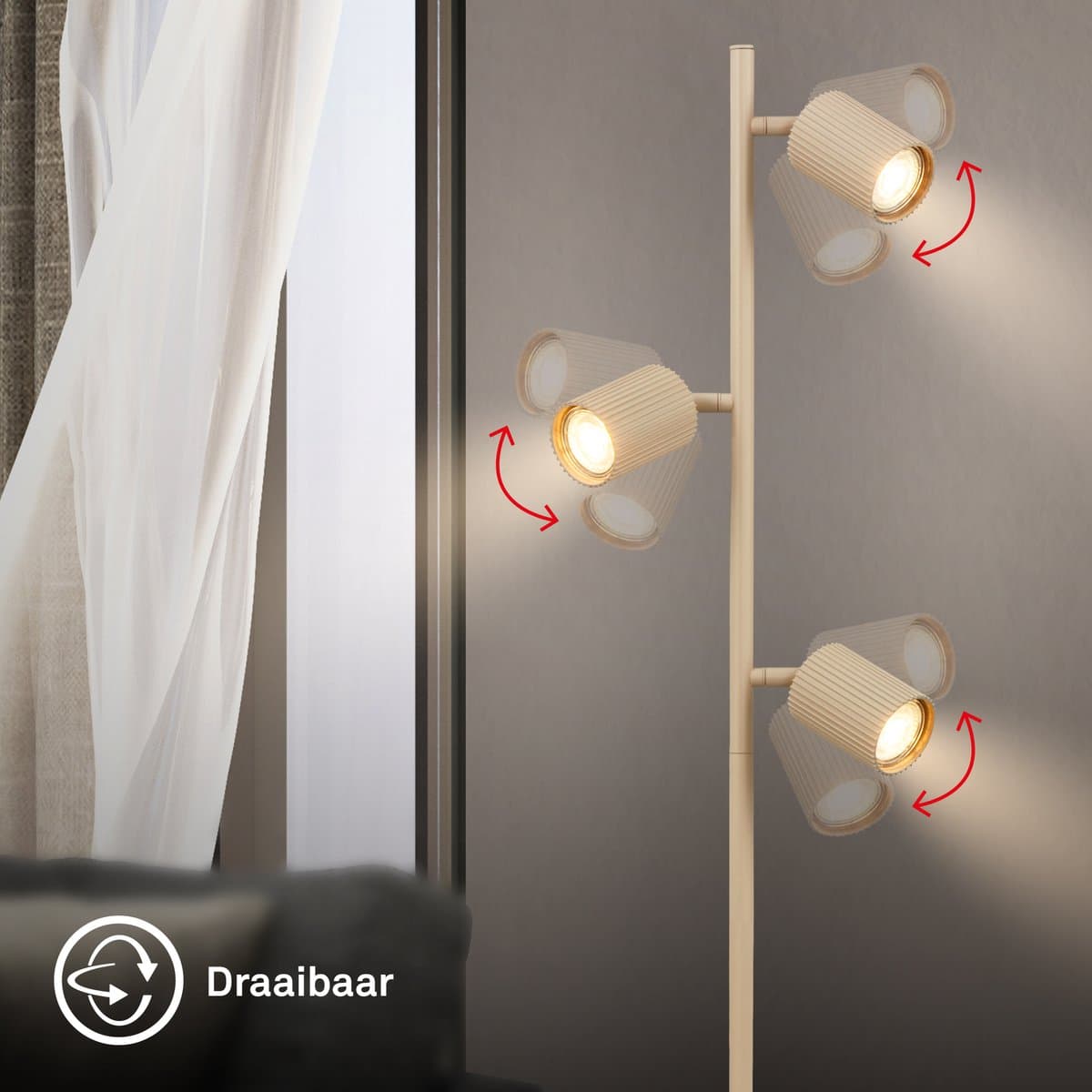 BRILONER Ida - Vloerlamp - woonkamer lamp - bureaulamp - staande lamp met GU10 fitting - h.: 141cm - beige thumbnail 3