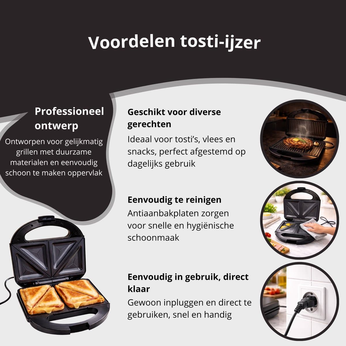 Monii Tosti Apparaat – Inclusief Diverse Opzetstukken – PFAS Vrij – Panini Grill – Contactgrill -Grill Ijzer – Tosti Ijzer – 2 Tosti’s thumbnail 3