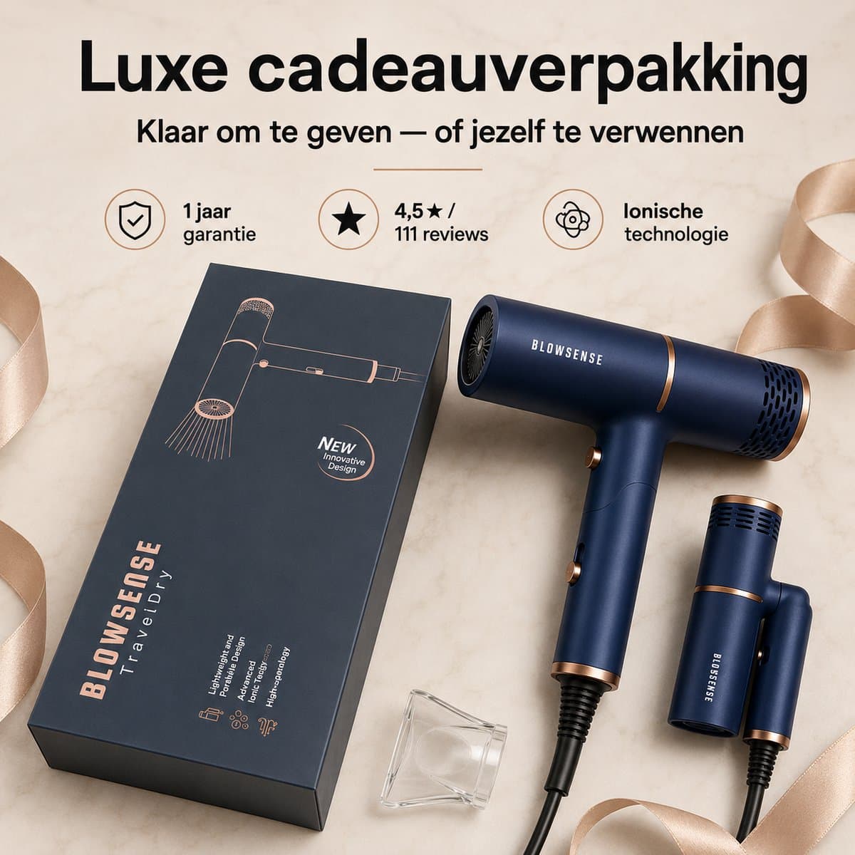 BlowSense® TravelDry Reisföhn Opvouwbaar – Compacte Haardroger voor Reizen, Vakantie en Handbagage – 1400W – Met Concentrator-opzetstuk – Ruimtebesparende Opvouwbare Föhn – Saffierblauw – 2026 Model thumbnail 7