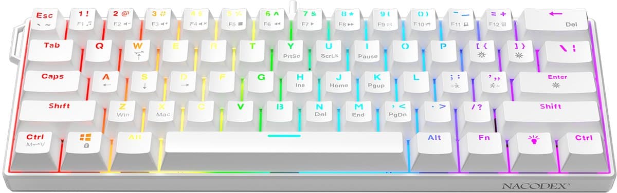 AJAZZ NK61 RGB Mechanisch Toetsenbord – 60% Gaming Keyboard – Hot Swappable – Rode Switches – 61 Toetsen – USB Bekabeld – Wit thumbnail 4