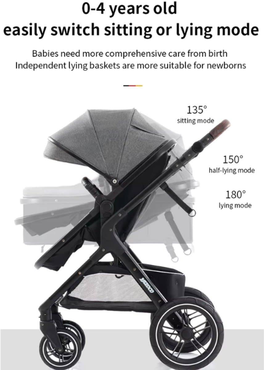 J&R Kinderwagen 3 in 1 - Kinderwagen - Bedje - Buggy - Autostoel - Opvouwbaar - Aluminium frame - Roze - Zwart thumbnail 2