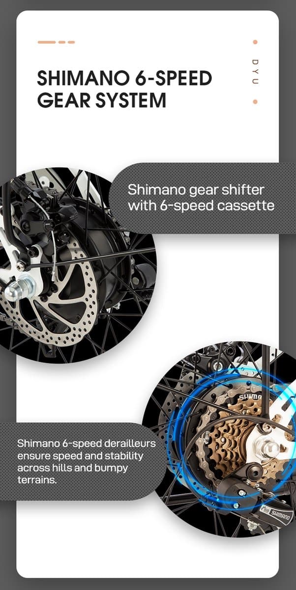 DYU C6 E-Bike - 26 inch - 43km actieradius - 250W motor - 36V 12,5Ah accu - Dubbele schijfremmen - Maximaal laadvermogen 120 kg - zwart thumbnail 5