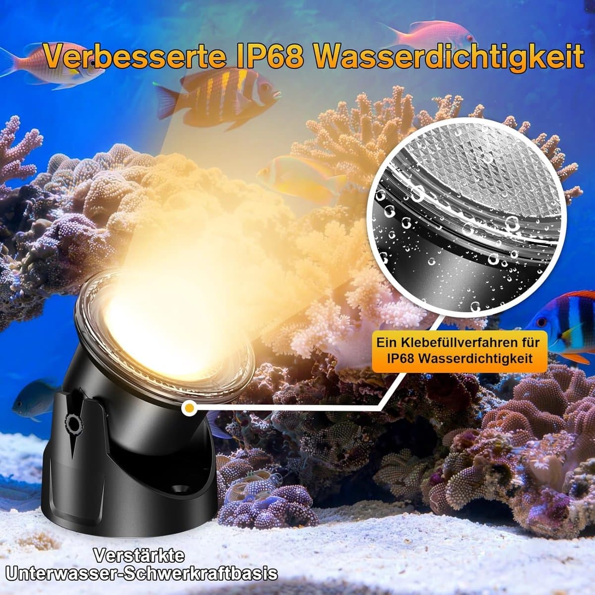 POPOSOAP Vijververlichting-6-in-1 warmwitte onderwater-ledspot-IP68-waterdichte tuinverlichting-dompelspots voor vijver-tuin-terras-fontein-zwembad-waterval[Energieklasse C] thumbnail 3