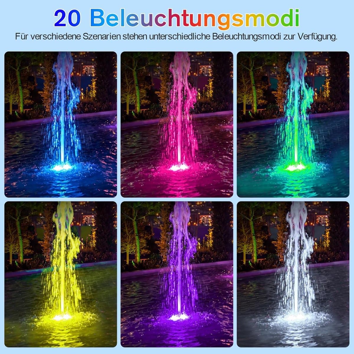 POPOSOAP RGB-onderwaterverlichting voor vijvers met timer, 20 dimbare kleuren, IP68-waterdichte dompelbare LED-fonteinverlichting, afstandsbediening, voor vijvers, aquaria, tuinen en zwembaden (4-in-1) [Energieklasse C] thumbnail 5
