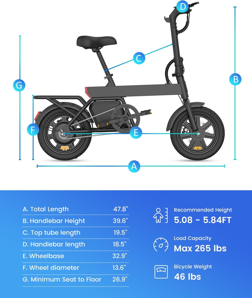 DYU B20 MINI Volwassen elektrische fiets - 36V 7,8Ah Accu - 14 inch banden – Max. snelheid 25 km/u - Mechanische schijfremmen - 34km actieradius thumbnail 6
