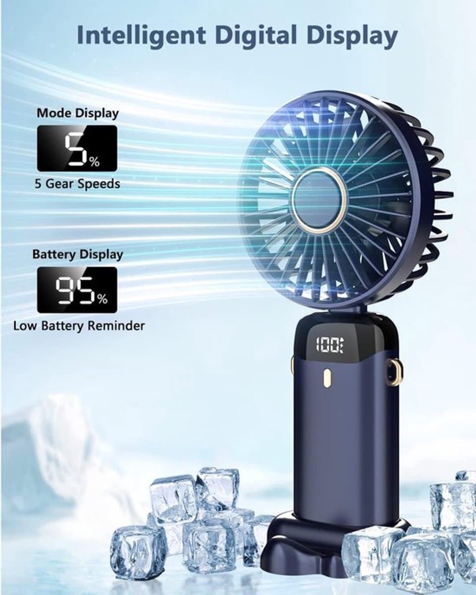 Solvix tafel ventilator geluidloos - Tafelfan - Blauw - 5 Snelheden - Oplaadbare Accu - Voor Thuis en Op Reis thumbnail 2