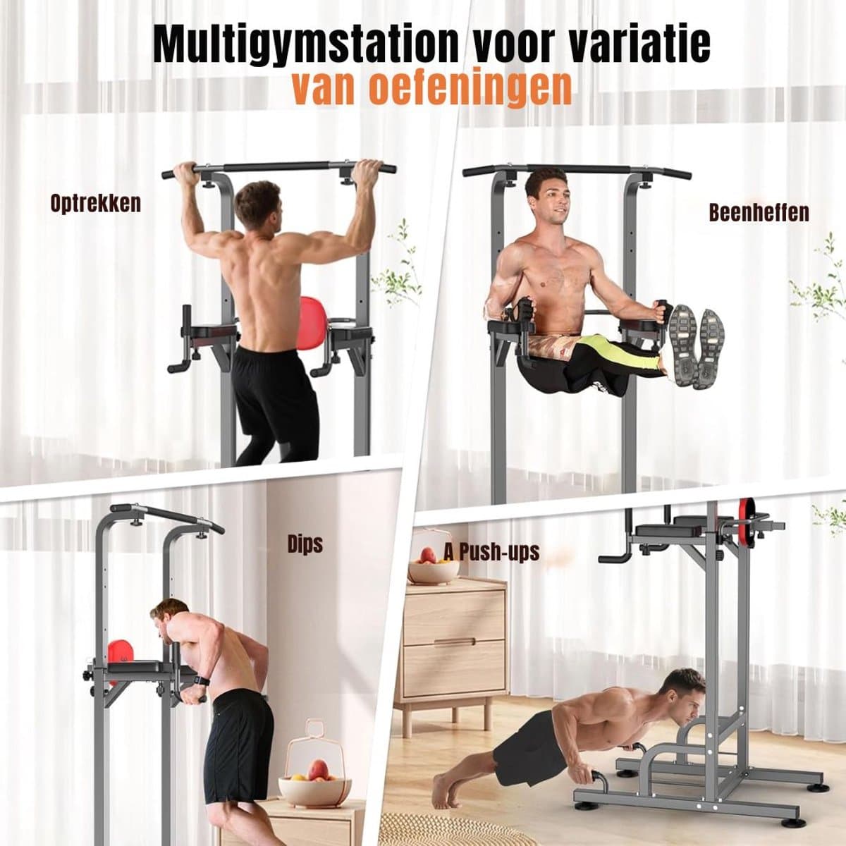 Ploutos® Pull Up Station - Fitness Tower met Optrekstang & Dip Bars - Home Gym Krachtstation - Grijs - 67cm x 86cm x 219cm thumbnail 7