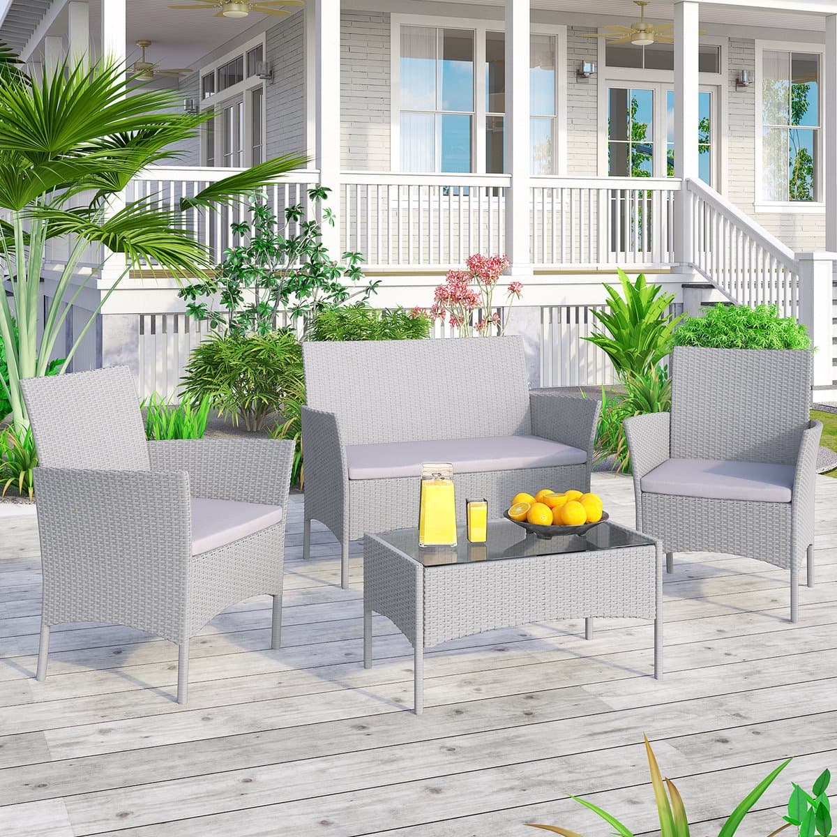 Loungesets - Tuinmeubelset in rotan kunsthars - 4 met - met 2 fauteuils, 1 bank en 1 tafel - Grijs thumbnail 5