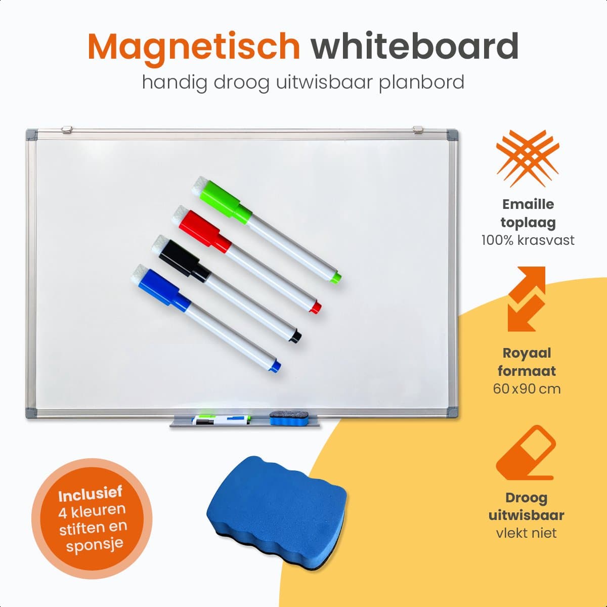 Goliving Whiteboard met Stiften - 60 x 90 cm - Magnetisch bord - Weekplanner - Schoolbord - Emaille Magneetbord thumbnail 6