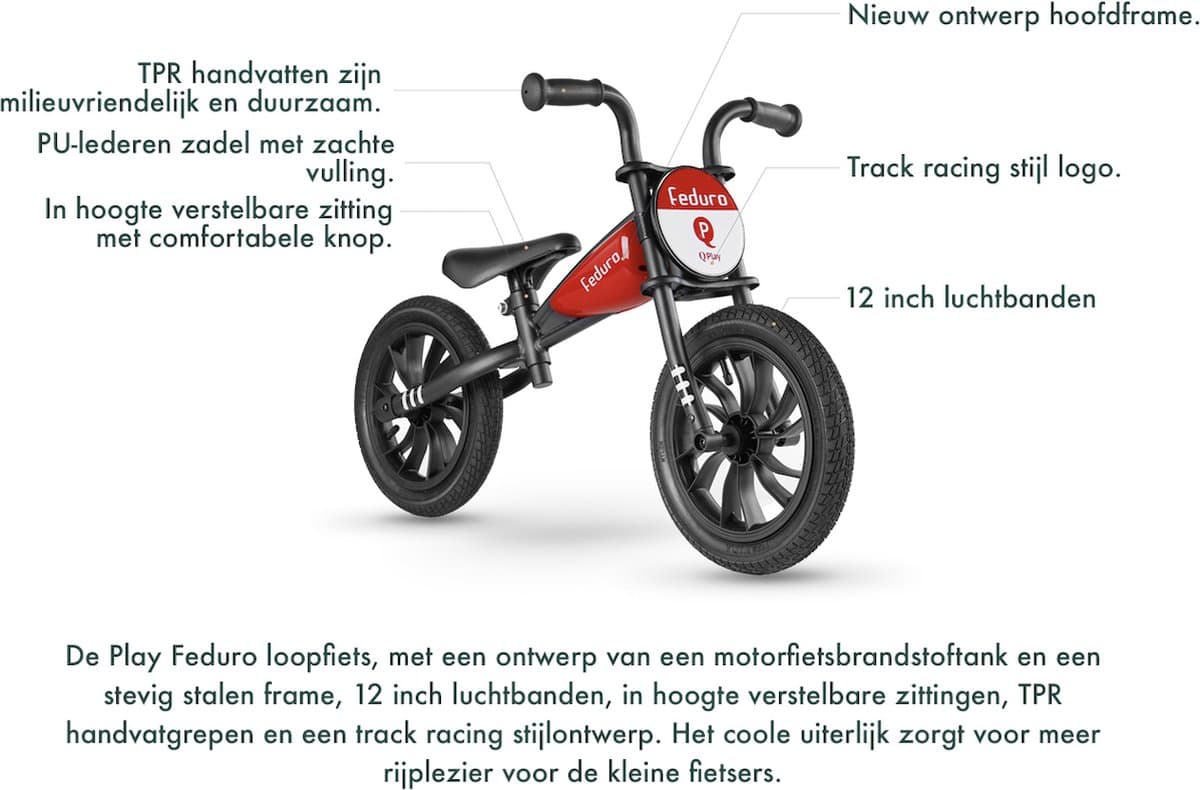 Qplay Feduro Loopfiets 12 inch - Kinderfiets - Zwart thumbnail 6