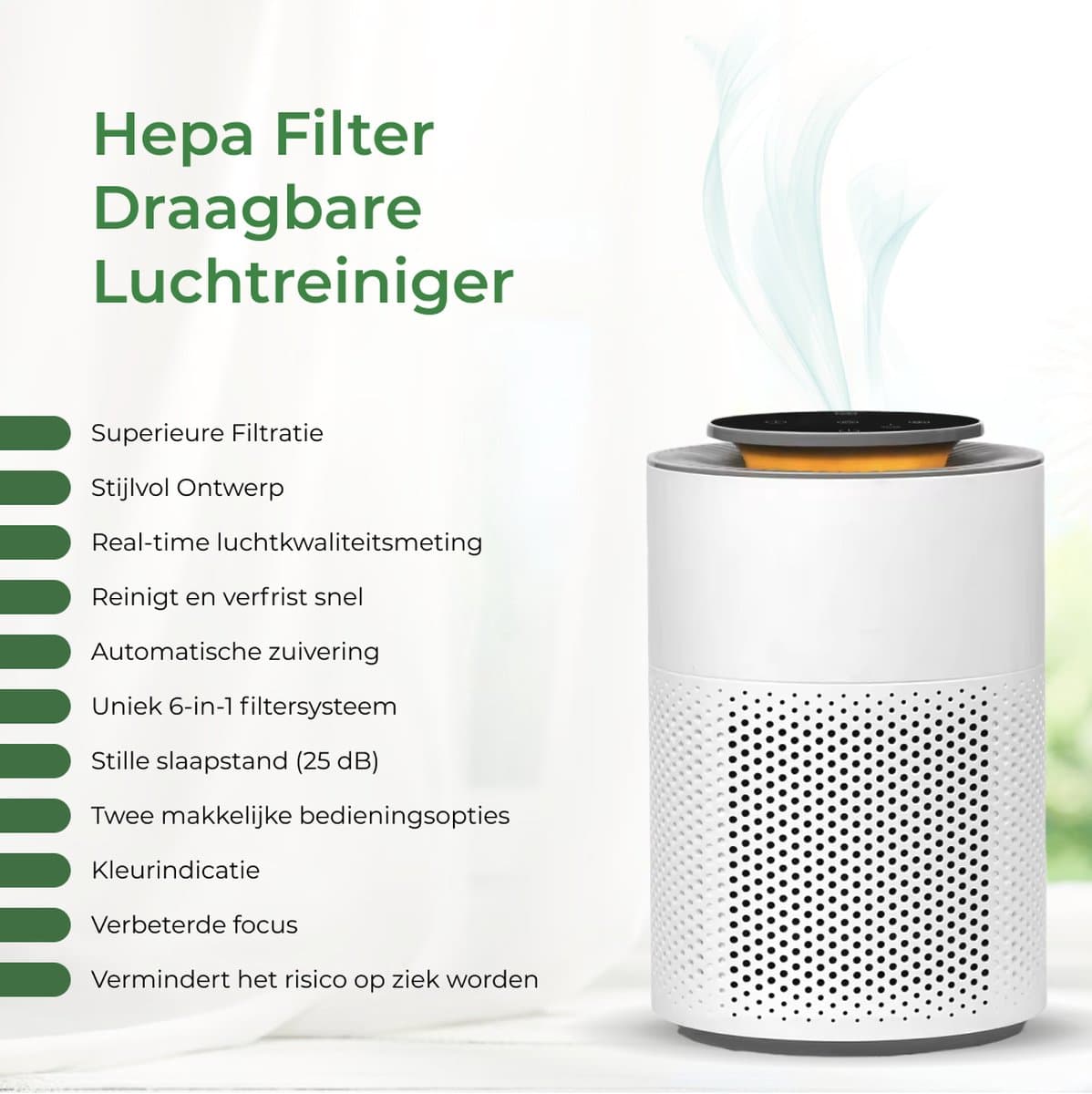 Ayma&Co Pure Air Pro | HEPA13 Filtersysteem - 80m² - Tegen Stofdeeltjes, Pollen, Schimmelsporen, Bacteriën, Virussen, Rookdeeltjes, Hooikoorts- Zeer stil & slaapstand- thumbnail 2