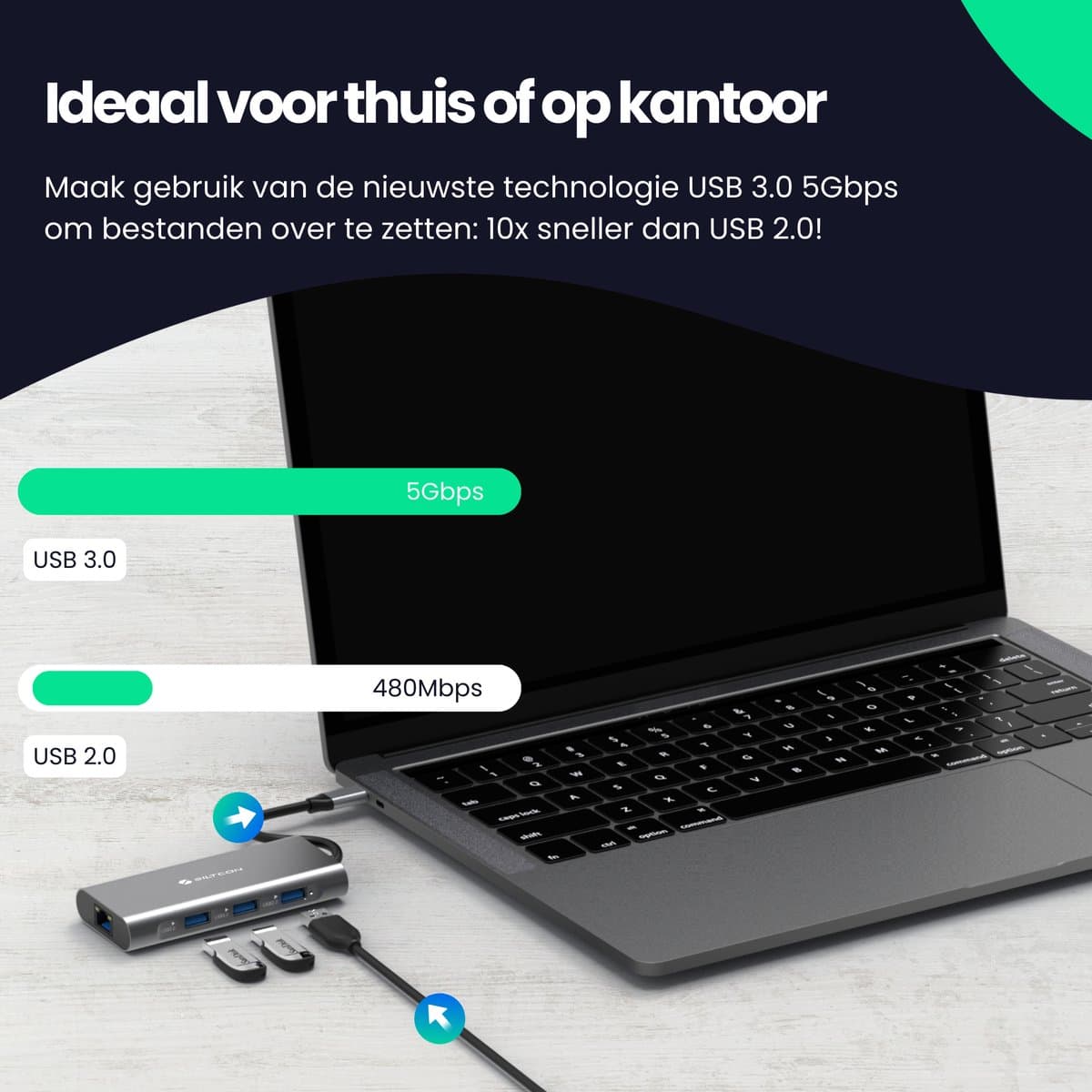 Siltcon® 8 in 1 USB C Hub – Docking Station Laptop - USB Splitter - USB C Naar HDMI – USB 3.0*3 - HDMI 4K 30Hz - RJ45 Gigabit - SD/TF - Universeel - Premium Kwaliteit - Spacegrey thumbnail 6