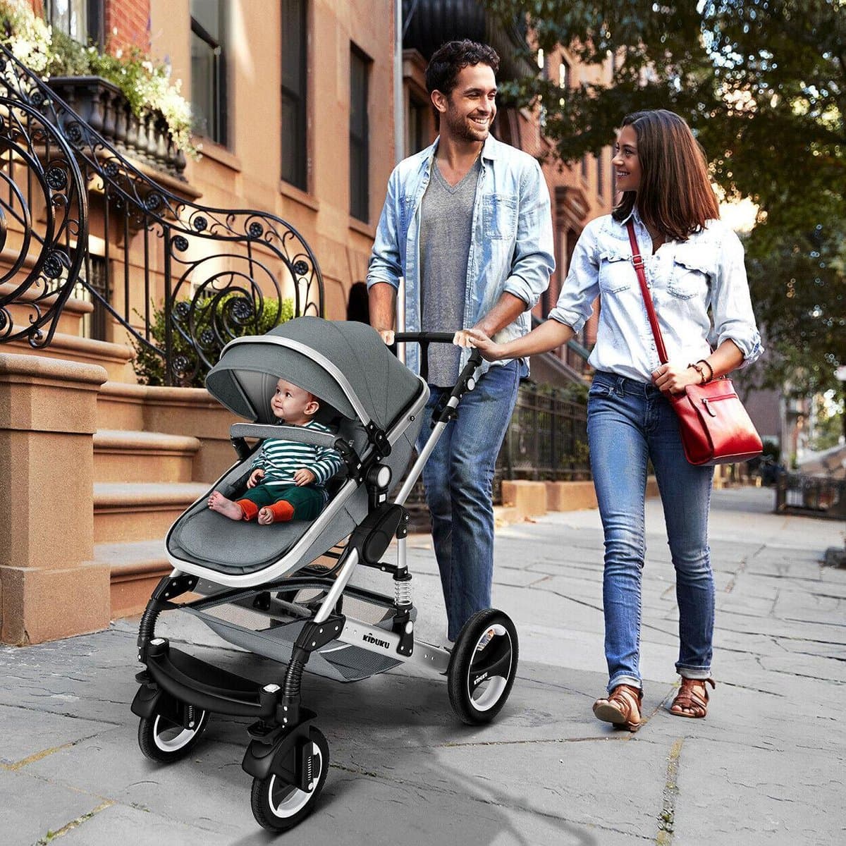 KIDUKU- 3 in 1 combi-kinderwagen- grijs/zilver- buggy incl. autostoeltje-regenhoes- inklapbaar thumbnail 4