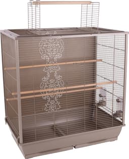Productfoto van Flamingo volière Parkietenkooi Ibis Taupe – Ruime vogelkooi met zitstokken, eetbakjes & dakopening – 78x48x81,5 cm