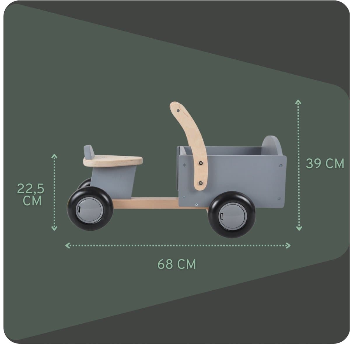 Bandits & Angels Bakfiets Loopfiets Hout Little Rider Grey vanaf 1 jaar - Voor Jongens en Meisjes - Ride-On Houten Bakfiets - Houten Loop Fiets Grijs - Geluidsarme Wielen - Kraamcadeau thumbnail 5