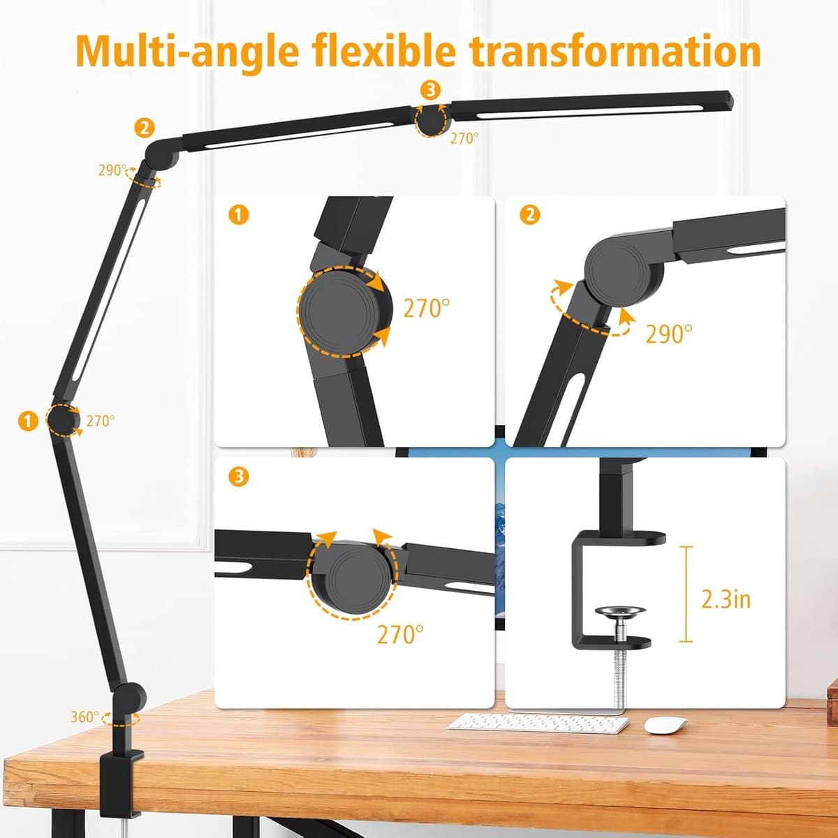Bolke® - bureaulamp - bureaulamp led - bureau lamp - bureaulamp met klem - dimbaar - zwart - warm / koud licht - 360* verstelbaar + afstandbediening thumbnail 2