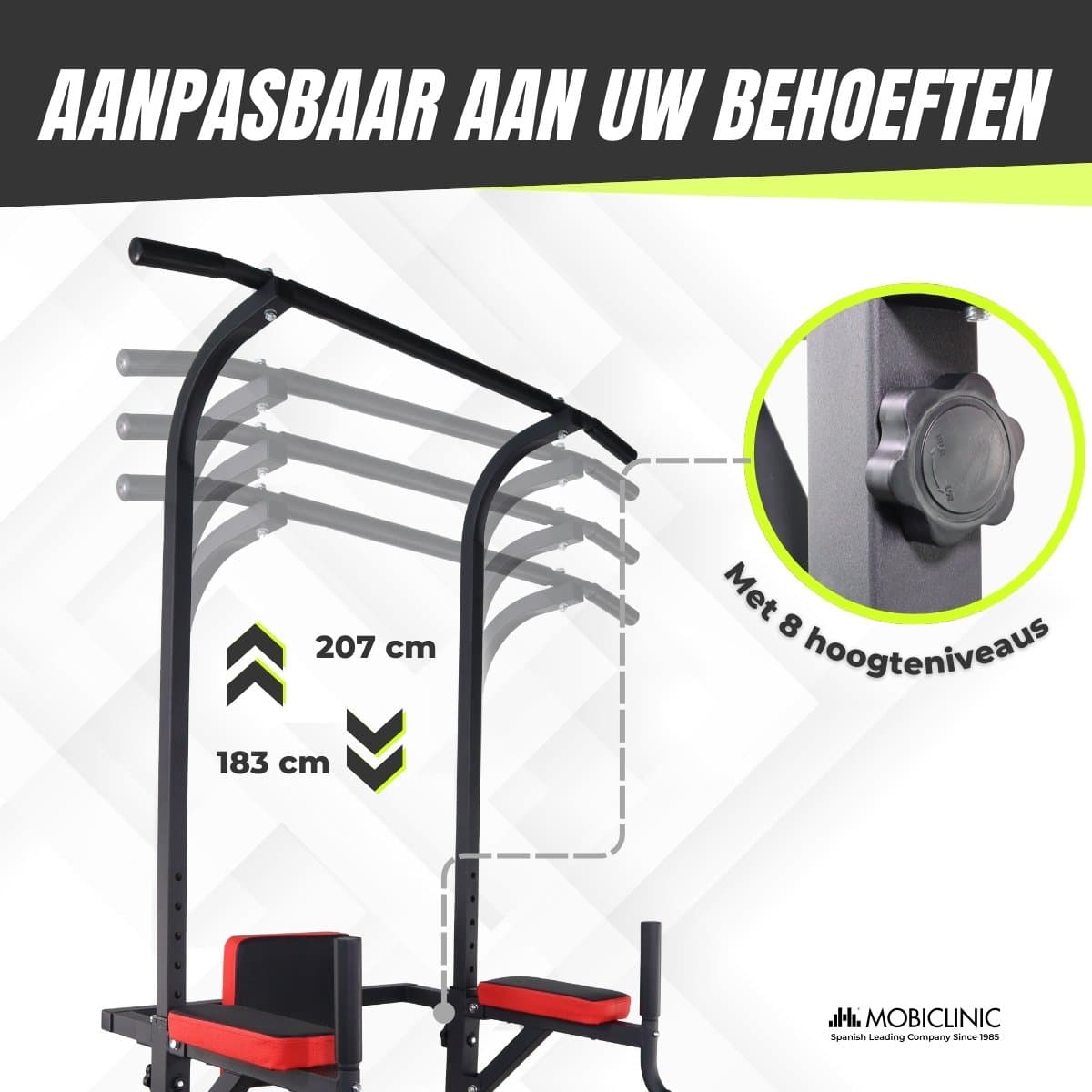 Mobiclinic MultiFit - Pull up station - Power Tower - Krachtstation - Dip station - Pull Up Bars - Fitness station - Verstelbare rugleuning - Stevig - Staal - Zwart thumbnail 7