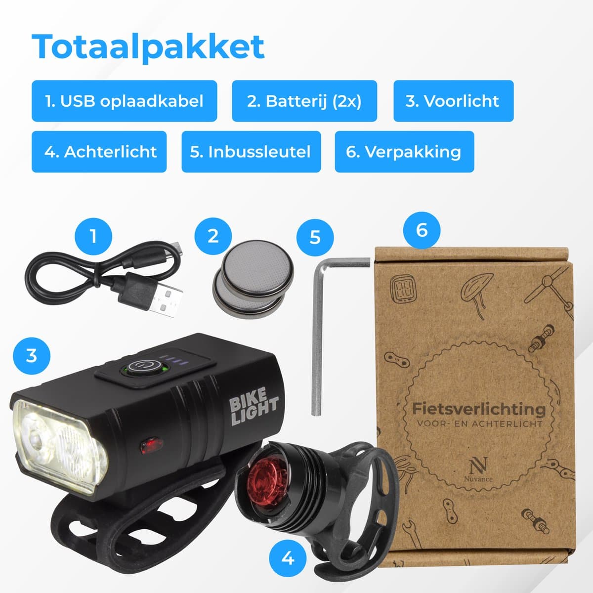 Nuvance Fietsverlichting - Fietslamp - 6 Standen - 1000 Lumen - Fietslampje - Voorlicht - Achterlicht - USB oplaadbaar thumbnail 8