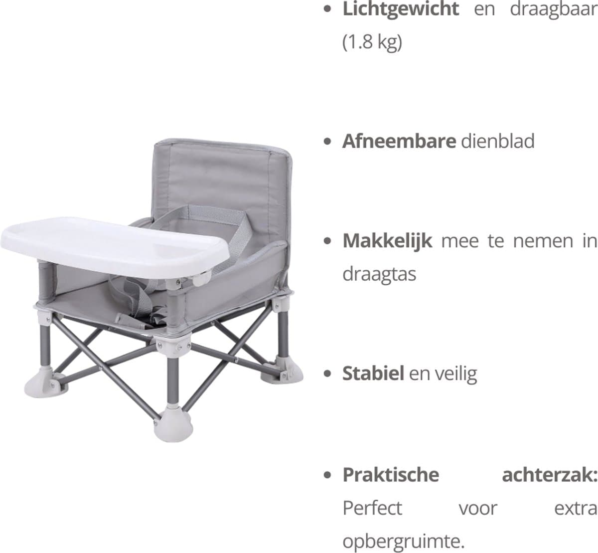 Opvouwbare Stoelverhoger Baby Grijs – Inklapbaar Kinderzitje voor Eetkamerstoel & Onderweg – Travel Booster Seat met Afneembaar Dienblad & Draagtas – 6 Maanden tot 3 Jaar thumbnail 3