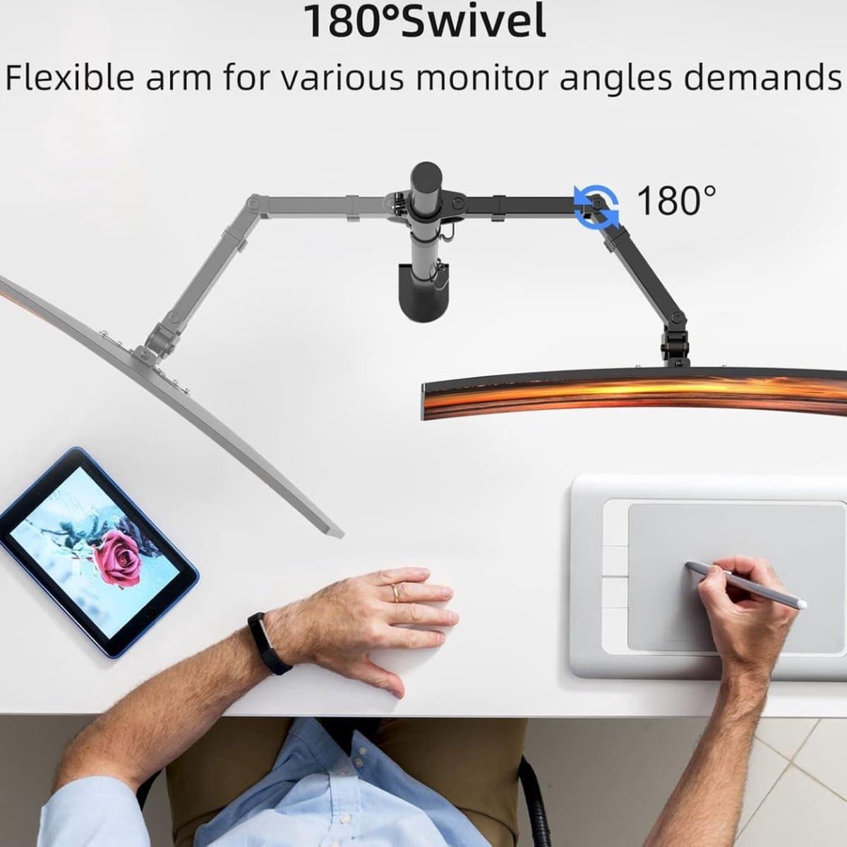 Monitor Standaard - Beeldscherm Standaard Enkele Monitor Arm (80cm in Hoogte Verstelbaar) voor 13-27 inch LCD LED Schermen VESA 75/100mm tot 10kg Tilt 90 ° Draaien 360 ° Monitorbeugel Monitorarm Beugel thumbnail 4