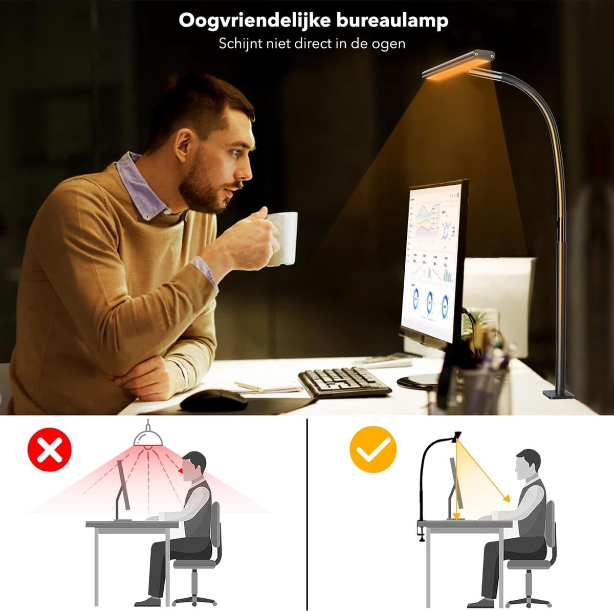 Vicon Bureaulamp LED Dimbaar - 3 Kleuren licht - Met Klem - Monitor lamp - Klemlamp - Leeslamp - Tafellamp - Bedlamp - Hobbylamp thumbnail 4
