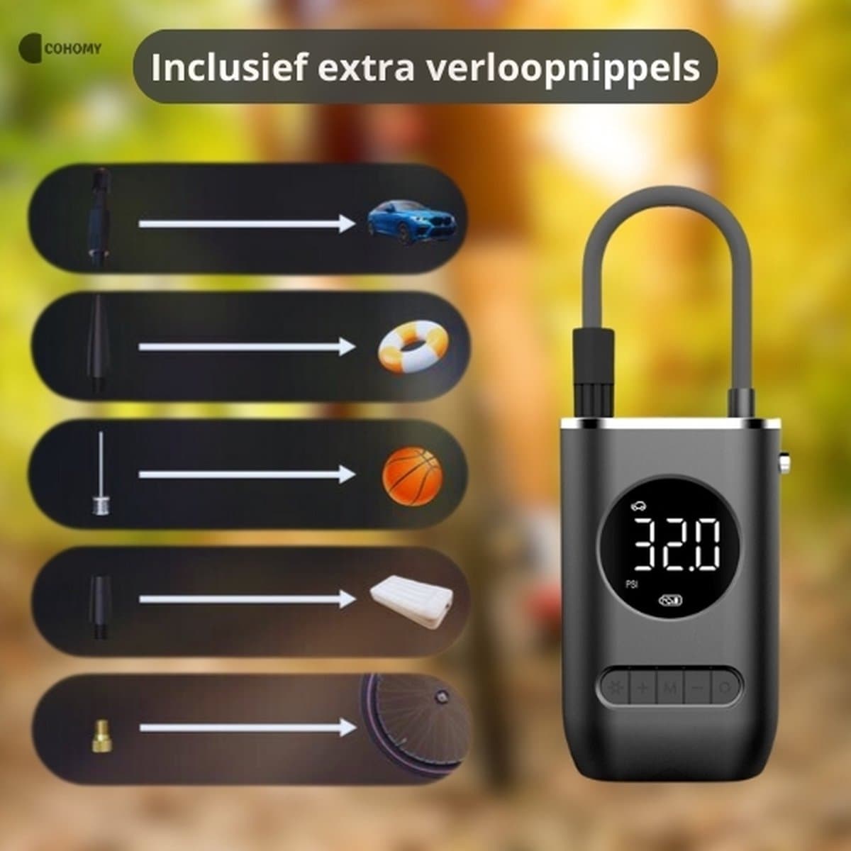 Elektrische Fietspomp - Bandenpomp Scooter Motor Auto - Draagbare luchtcompressor - Tot 10.8 bar - USB oplaadbaar thumbnail 5