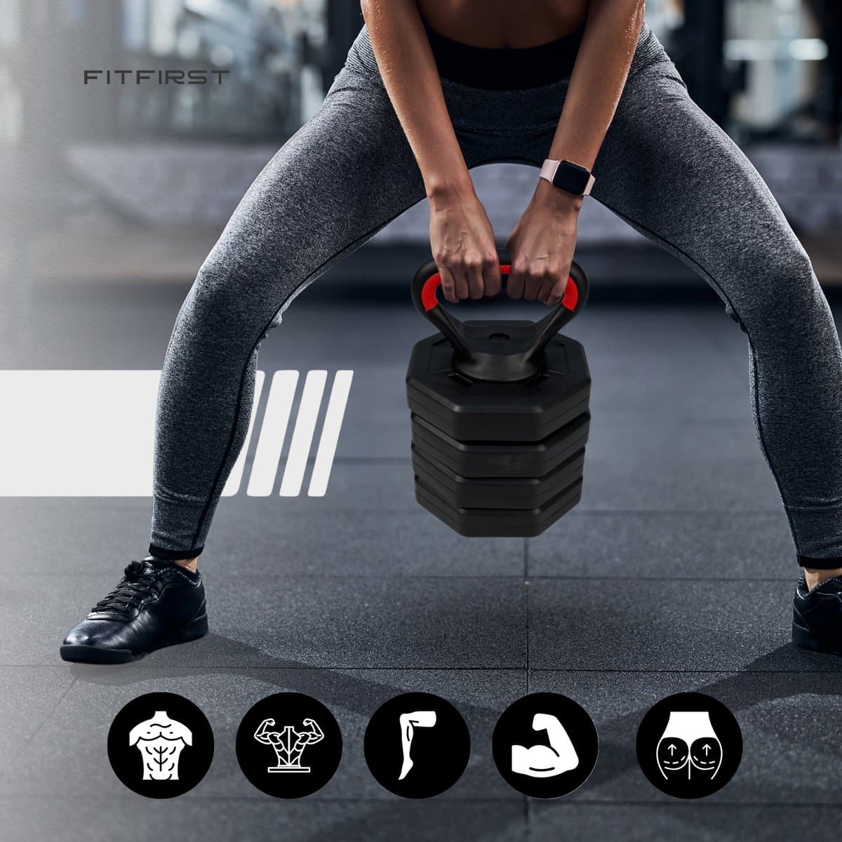 FitFirst 4-in-1 Verstelbare Dumbbells, Halter & Kettlebell Set – 40 kg – Complete Thuisgym Oplossing – Zwart/Rood thumbnail 4