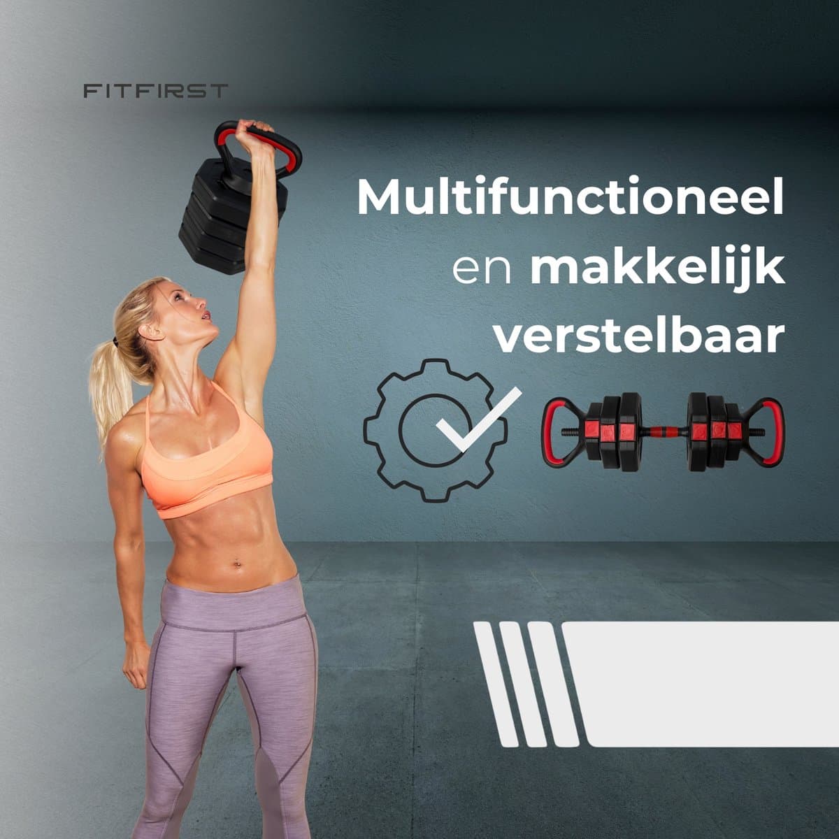 FitFirst 4-in-1 Verstelbare Dumbbells, Halter & Kettlebell Set – 40 kg – Complete Thuisgym Oplossing – Zwart/Rood thumbnail 8