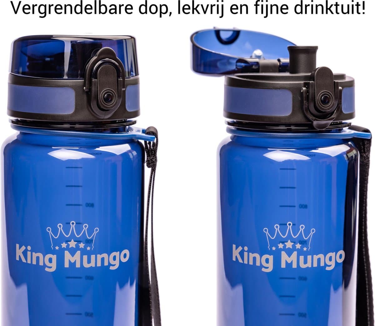 King Mungo Drinkfles 1 Liter Transparant Donkerblauw - 100% Lekvrij & BPA-vrij Tritan - Waterfles & Sport Bidon Volwassenen -Vaatwasserbestendig Zonder Rietje - Drinkbus 1000ml thumbnail 2