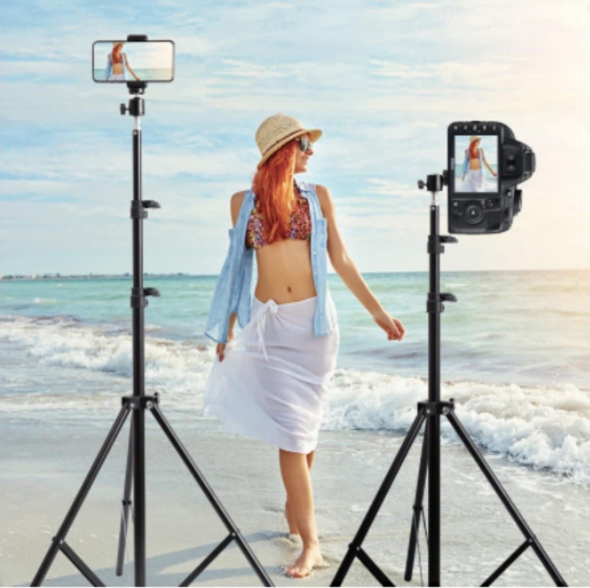 HiCHiCO® Smartphone Statief 210Cm Voor Fotocamera en Smartphone - iPhone - Canon – Nikon - Spiegelreflexcamera Inc. Bluetooth Remote Shutter, Telefoonhouder, 360 ° Draaigreep horizontaal / Camerastatief - Tripod thumbnail 6