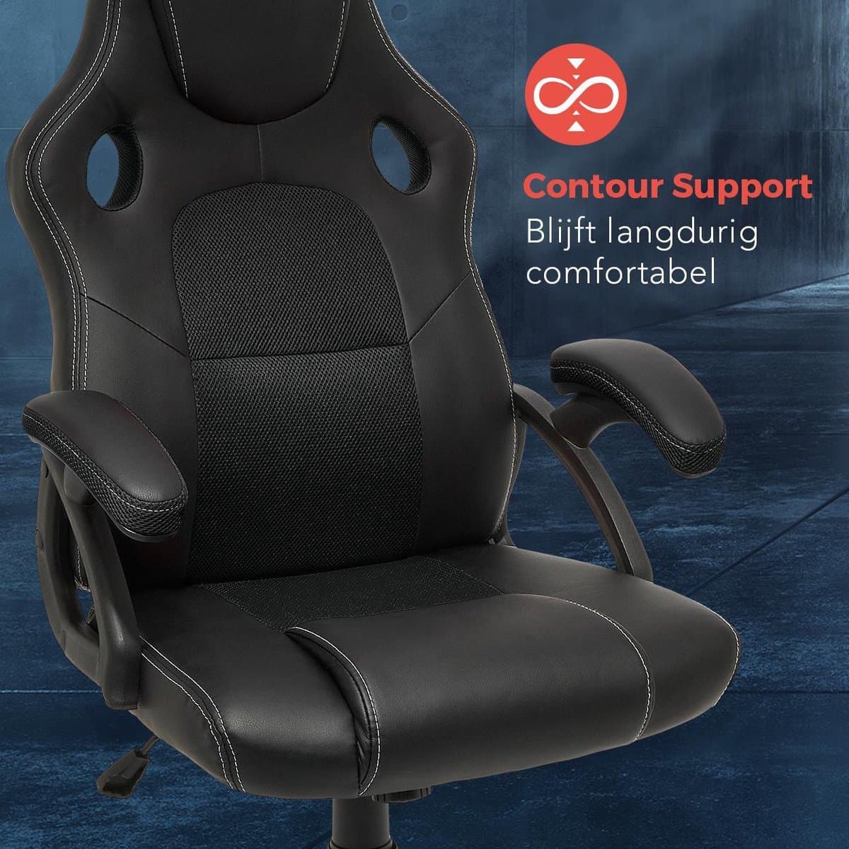 LifeGoods Gaming Stoel - Gamestoel - Verstelbaar in Hoogte - Comfortabele Gaming Chair - Kunstleer - Zwart thumbnail 3