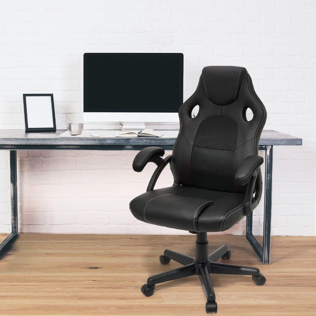 LifeGoods Gaming Stoel - Gamestoel - Verstelbaar in Hoogte - Comfortabele Gaming Chair - Kunstleer - Zwart thumbnail 4