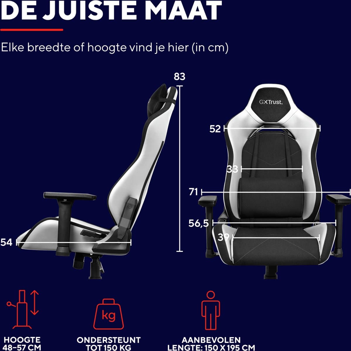 Trust GXT 714W Ruya - Gaming Stoel - Gamingstoel - Bureaustoel - Verstelbaar - Gamestoel - Gaming Chair - Wit thumbnail 3