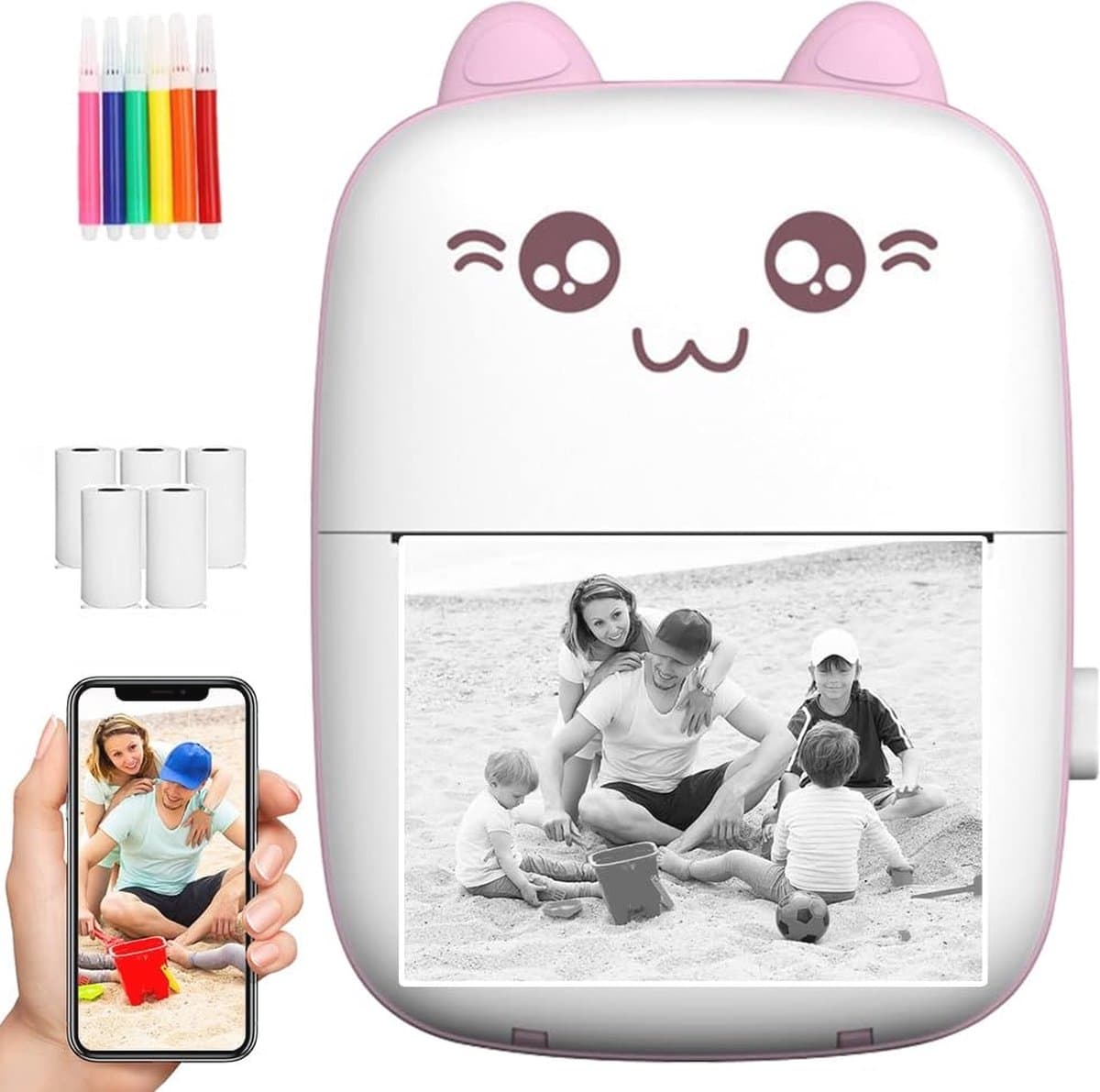 Mini-printer draagbare mini-fotoprinter voor smartphone zakprinter - thermische printer met 5 pennen - 5 thermisch papier - 5 printerpapier voor leernotities foto's - fotolabels reizen mini printer thumbnail 8