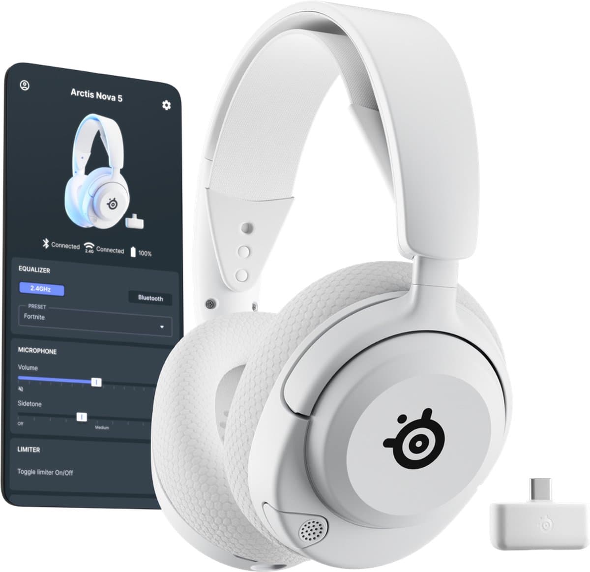 SteelSeries Arctis Nova 5 Wireless - Draadloze Gaming Headset - Wit - 100+ audio presets - 60 uur accuduur - 2.4-GHz en Bluetooth - PC, PS5, Switch & Mobiel thumbnail 2