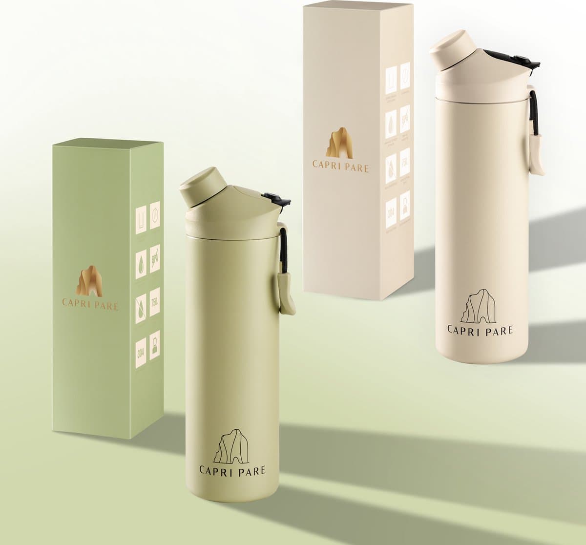 CAPRI PARE Luxe Waterfles - 750ml - RVS - Beige - Waterfles met Rietje en Drinktuit - Dubbelwandig - Lekvrij - Magnetische dop - BPA-vrij - Drinkfles voor volwassenen en kinderen - Ideaal voor Sport - Insulated - Drinkflessen - Waterflessen thumbnail 4